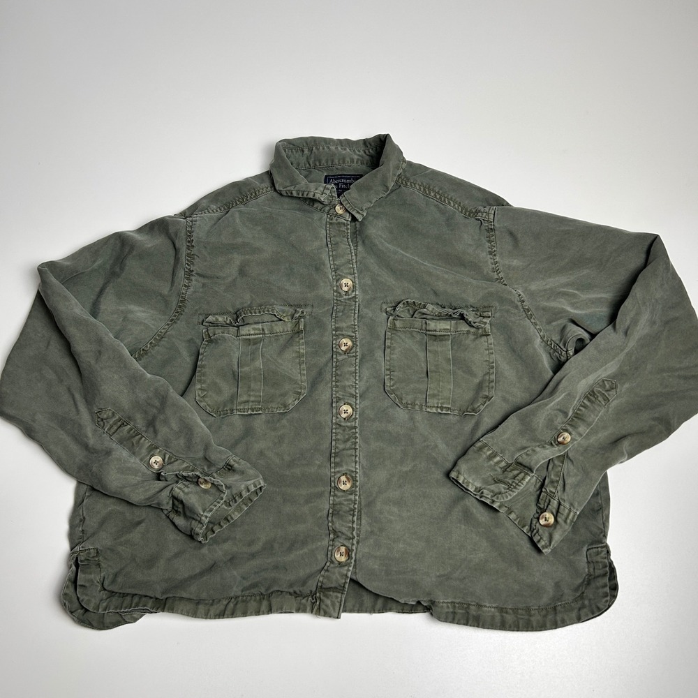Abercrombie & Fitch Womens Olive Green Utility Button Down Shirt Jacket Size M